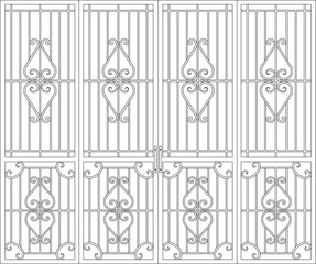 vector illustration, sketch design, old iron fence gate, classic, ethnic, traditional, European model 