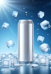 drink can showcase mockup with ice cube for promotional product