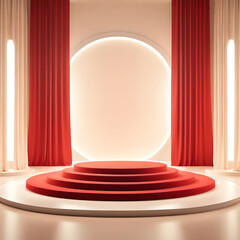 red and white showcase stage mockup with curtain decoration