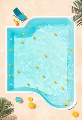 top view flat lay background of swimming pool