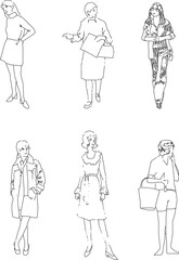 vector illustration sketch design drawing of a fashionable woman doing activities