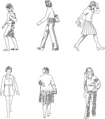 vector illustration sketch design drawing of a fashionable woman doing activities