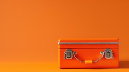 Orange toolbox closed on orange background with ample space for text