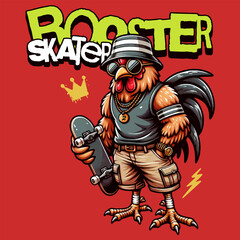 Rooster Skater Vector Art, Illustration and Graphic