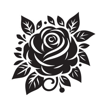 rose vector silhouette, rose vector black and white color, rose vector art design style 