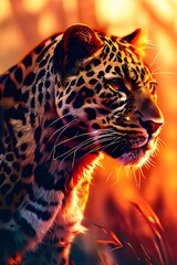 Cool, Epic, Artistic, Beautiful, and Unique Illustration of Leopard Animal Cinematic Adventure: Abstract 3D Wallpaper Background with Majestic Wildlife and Futuristic Design (generative AI)