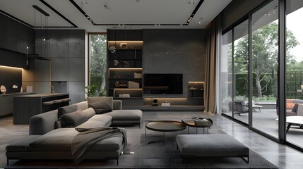 modern house interior in grey colour