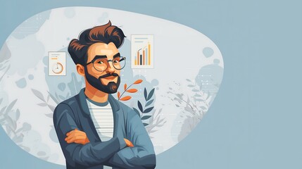Ilustração de um jovem empreendedor, em um escritório