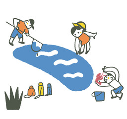 楽しそうにザリガニ釣りをする子供たち　イラスト素材
よさそうにストレッチする人　イラスト素材
