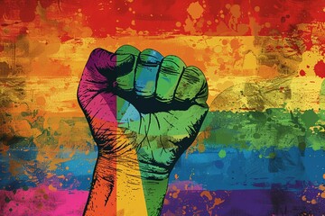 illustration of LGBT flag and a fist