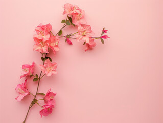 flatlay top view beautiful flower on pastel background - ai