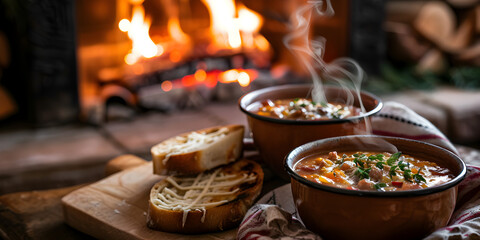 "Comfort Food by the Fire: Winter Warmth" / "Rustic Delights: Hearty Meals for Chilly Evenings"

