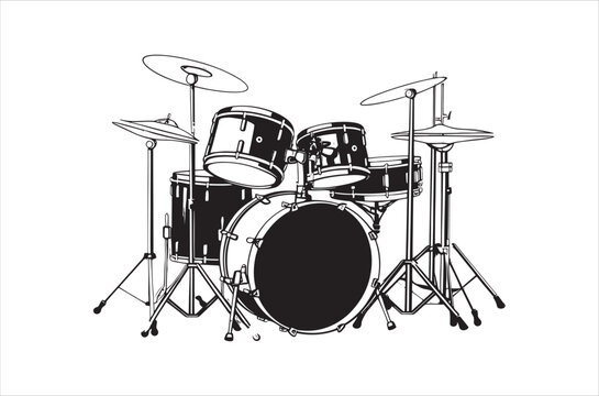 Classic Music drum kit set Silhouette Vector. Drum silhouette vector isolated.