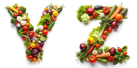 Letters Y, Z. Vegetable Alphabet: Healthy Living. - obrazy, fototapety, plakaty