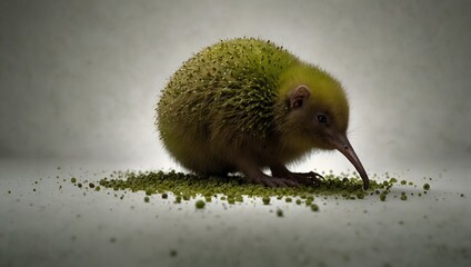 A blank canvas, a solitary kiwi rests, its vibrant green flesh dotted with tiny seeds, a burst of exoticism against the purity of its surroundings ai_generated - obrazy, fototapety, plakaty