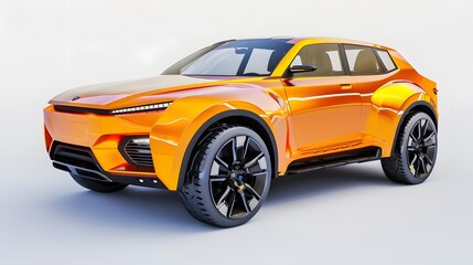 Orange family innovative electric SUV car on a white background 3d rendering