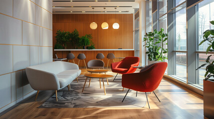 waiting area for visitors in modern office, office interior design 