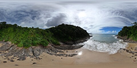 360 aerial photo taken with drone of Siríaco Beach in Itacaré, Brazil
