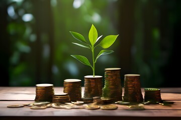 plant and coins. economic growth and investment
