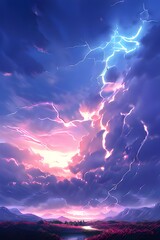 lightning in the sky in nature wallpaper background, generative ai

