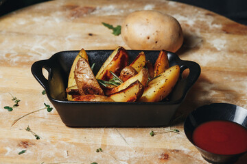 Sizzling Spuds: Roasted Potatoes in a Dark Bowl