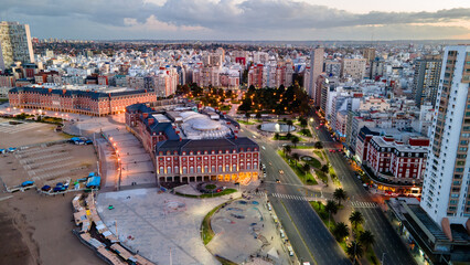 Sunset on the coast of Mar del Plata from the air.