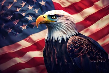 usa american flag creative patriotic background with bald eagle. Generate Ai.
