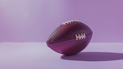 A close-up image of a football. The football is in focus and the background is blurred. The football is brown and has white stripes.