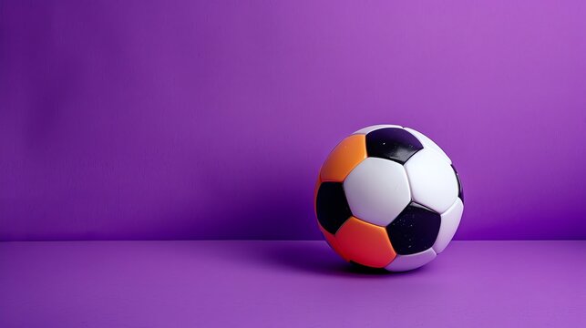 A simple image of a soccer ball on a purple background. The ball is centered in the frame and is slightly angled.