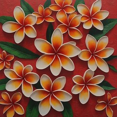 acrylic art of Red Plumeria Flower shapes texture.