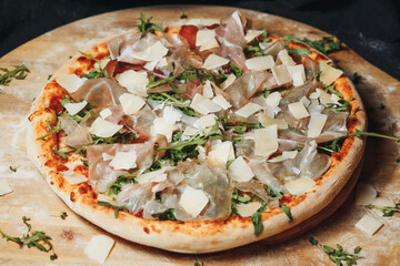 Gastronomic Delight: Pizza With Parmesan Cheese and Arugula