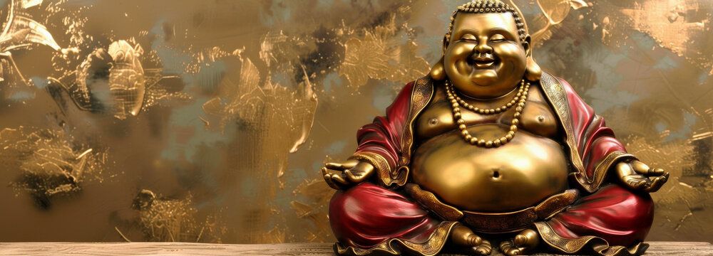 Golden Buddha Statue Against An Artistic Background