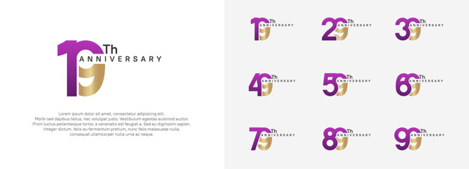 anniversary logotype vector set, purple and gold color for celebration purpose