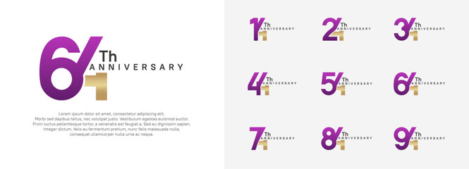 anniversary logotype vector set, purple and gold color for celebration purpose