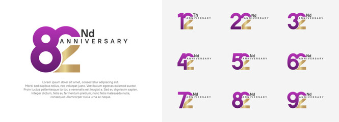 anniversary logotype vector set, purple and gold color for celebration purpose