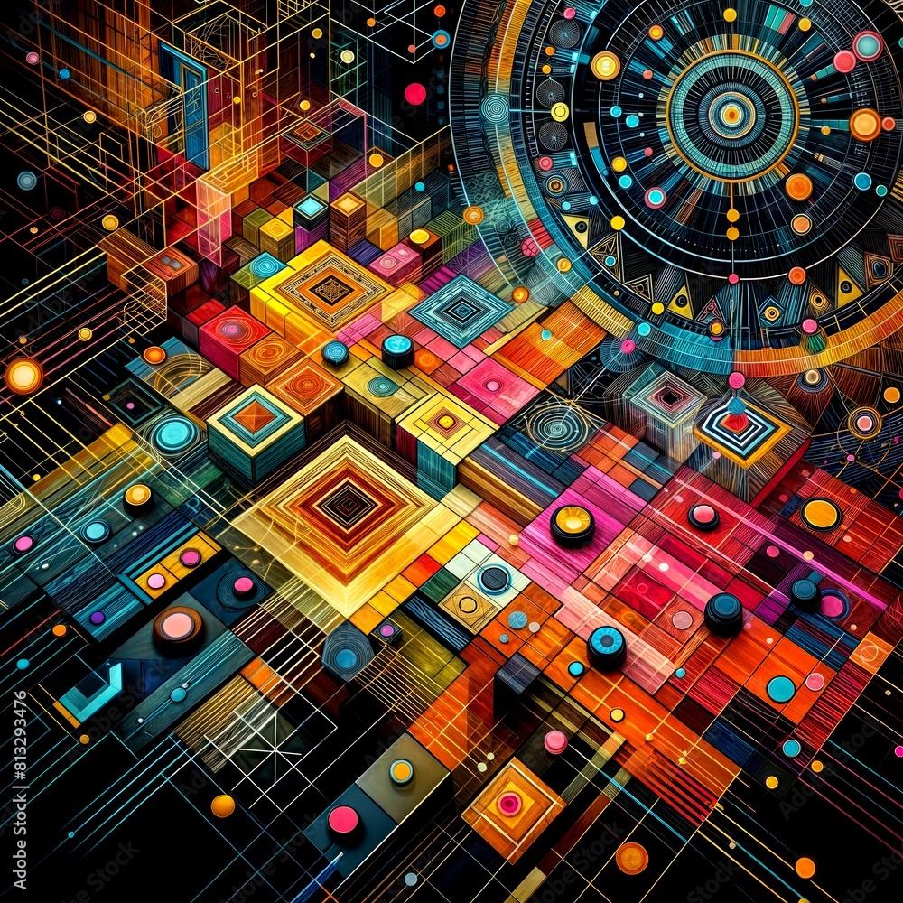 Poster dynamic geometric patterns on dark background