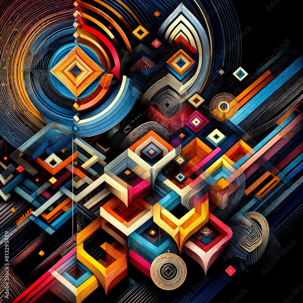 Poster dynamic geometric patterns on dark background