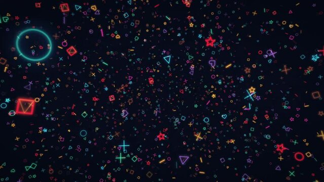 ポップでカラフルなネオンのように光る記号のアブストラクト　ループ　ゆっくりスペース