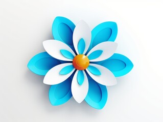 3D-style imitation cartoon icon of a blue paper flower with petals on a white background