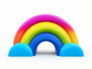 Fototapeta premium 3D imitation rainbow-shaped toy with colorful arches, designed in cartoon style, set against a clean white background