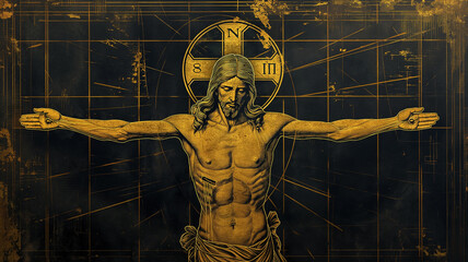 Golden engraving art of Jesus