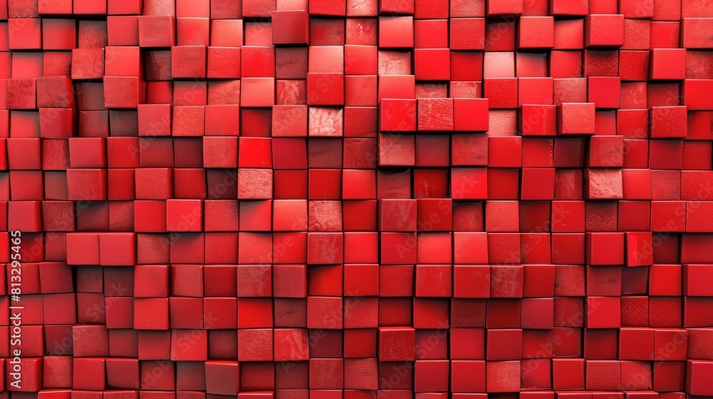 Poster 3d illustration of a red surface made of randomly sized cubes.