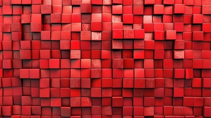 3D illustration of a red surface made of randomly sized cubes.