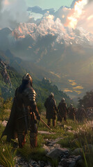 Epic Scene of Armored Knights in the Wilderness at Dusk in VG Graphics