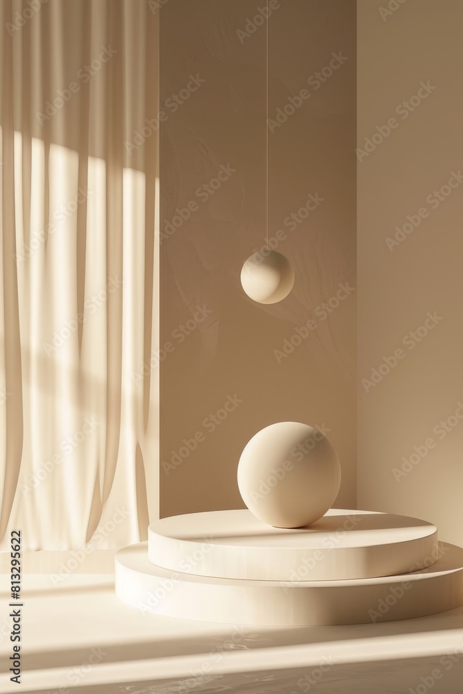 Poster 3d of a podium with a floating sphere.