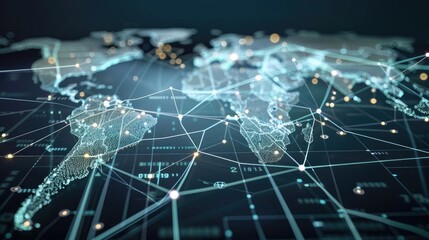 Cross-border data flow front view of streaming data lines across map, data sharing worldwide, advanced tone, Monochromatic Color Scheme