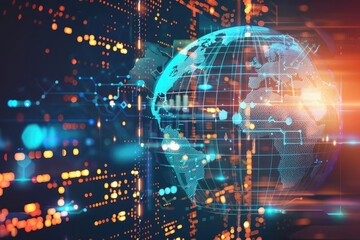Obraz premium Worldwide communication front view illustrating global data exchange, exchange ideas globally, digital tone, Complementary Color Scheme