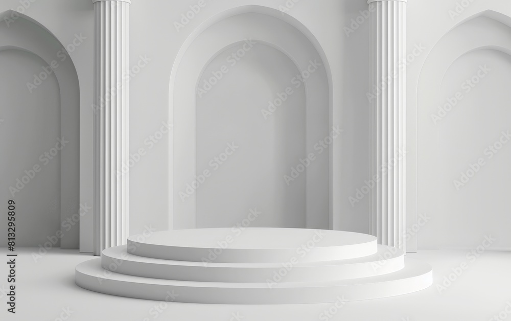 Poster 3d rendering of empty white podium.