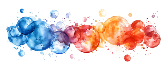 Watercolor colorful bubbles isolated on white and transparent background. Watercolor seamless background. Colorful confetti, cracker, balls, soap bubbles. round abstract spot. Watercolor splash