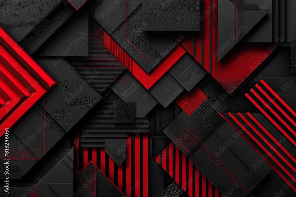 Poster abstract 3d rendering of black and red geometric shapes. futuristic technology or gaming background 